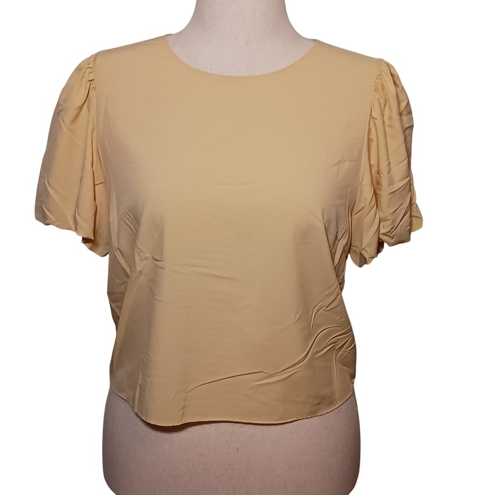 Naked Zebra Women's Top Size L Short Sleeve Crew Neck Pale Yellow‎ Casual Blouse